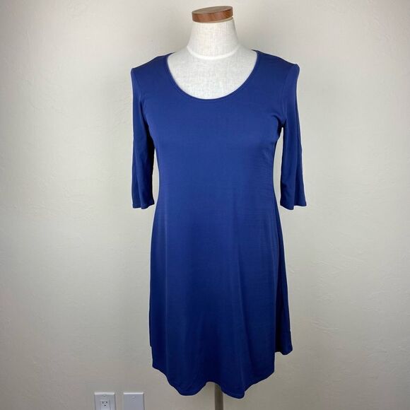 Eileen Fisher Silk Tunic Jersey Dress - Royal Blue - Picture 1 of 6